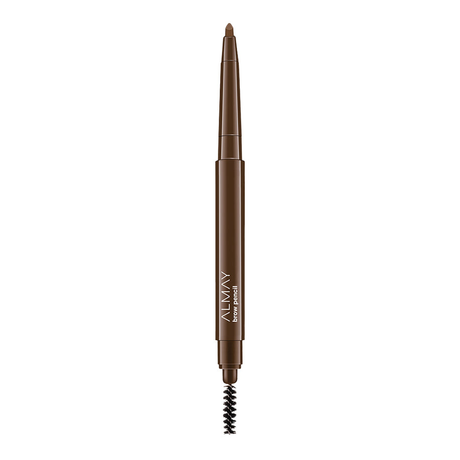 Almay Brow Pencil 802 Brunette – angled 3-in-1 tool with dual-edge tip, spoolie brush and creamy blendable formula