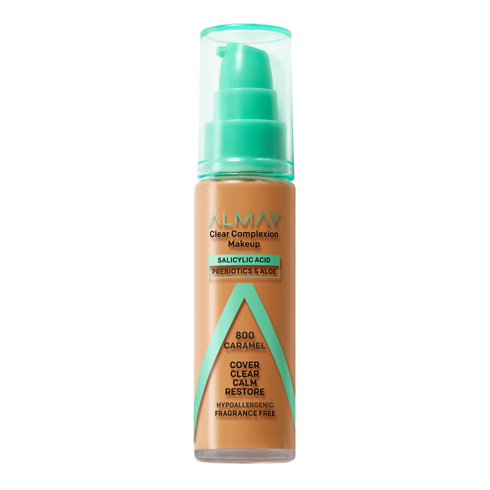 Almay Clear Complexion Makeup 800 Caramel foundation with salicylic acid and matte coverage for oily, acne-prone skin