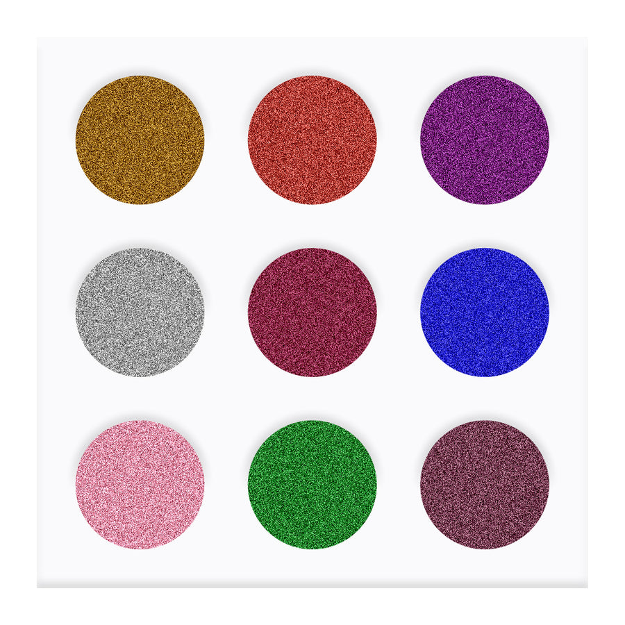 EYECONIQ 9pc GLITTER palette with all-glitter high-impact shades—longwearing, vegan, and exclusive to Blush Fiji