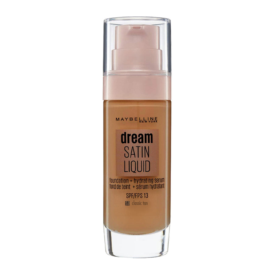 Maybelline Dream Satin Liquid Foundation 53 Classic Tan – pore-blurring, hydrating, breathable coverage for dry skin