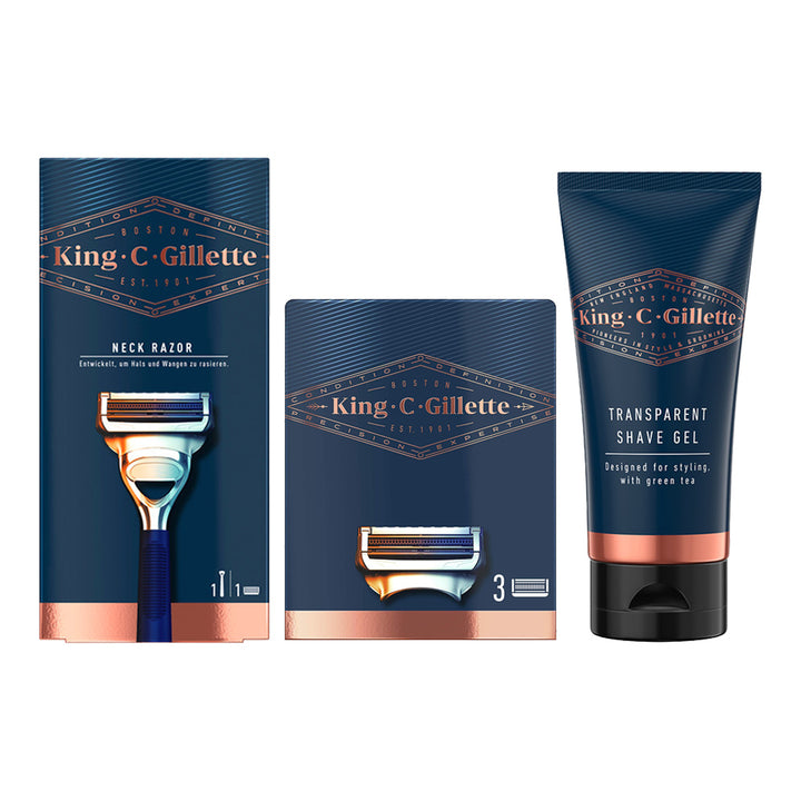 King C. Gillette Neck Razor + Blade refills + Shave Gel bundle
