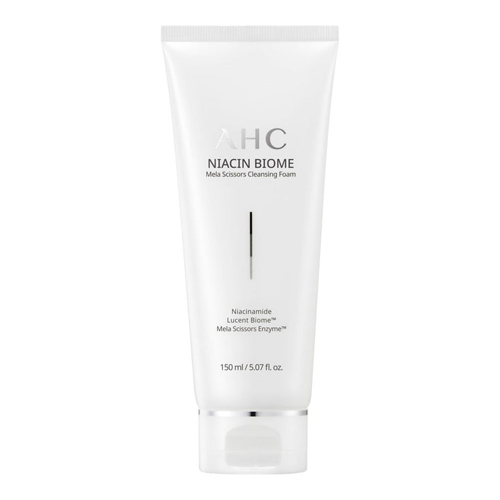 AHC Niacin Biome Mela Scissors Cleansing Foam 150ml unboxed tube with brightening niacinamide cleansing foam for even tone