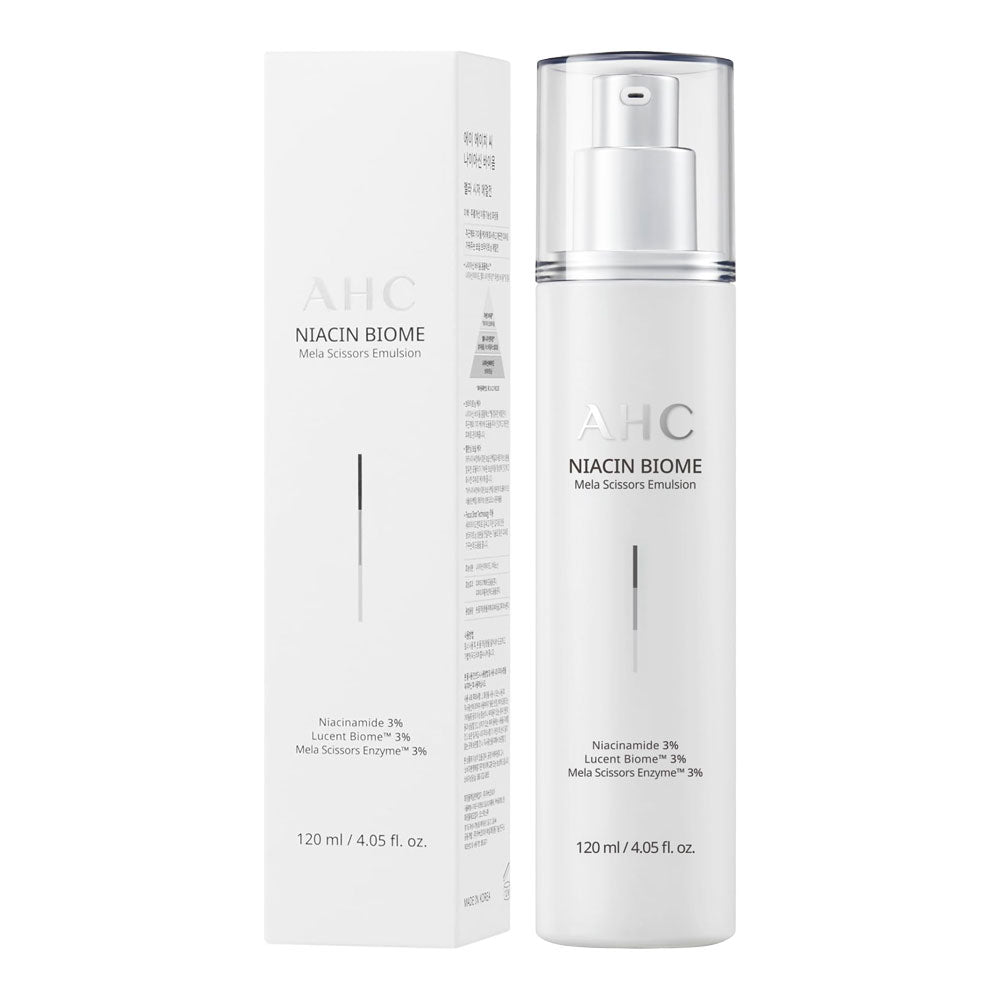 AHC Niacin Biome Mela Scissors Emulsion 120ml hydrating brightening emulsion with niacinamide for even skin tone and barrier care