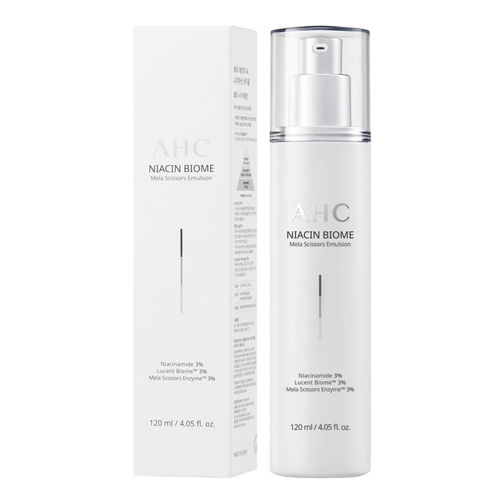 AHC Niacin Biome Mela Scissors Emulsion 120ml hydrating brightening emulsion with niacinamide for even skin tone and barrier care
