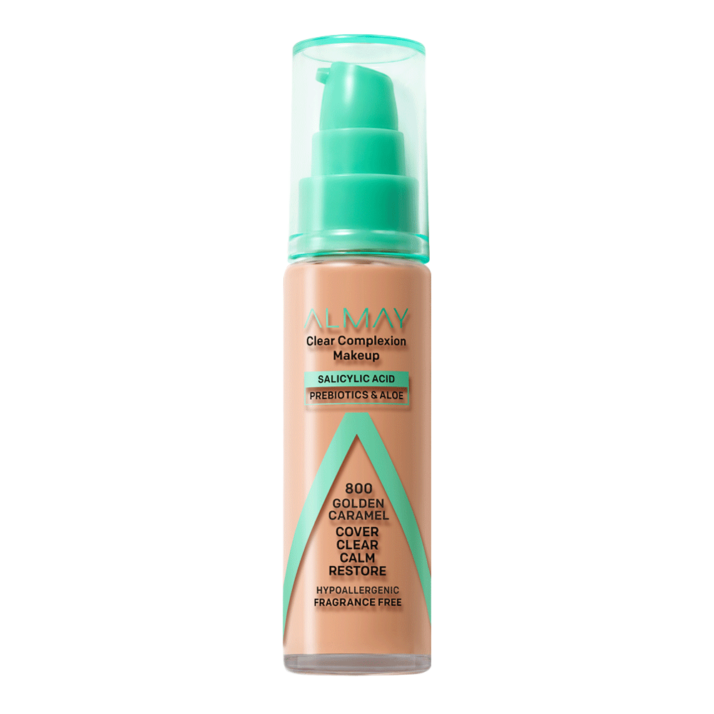 Almay Clear Complexion Makeup 730 Golden Caramel foundation with matte finish and salicylic acid for acne-prone skin