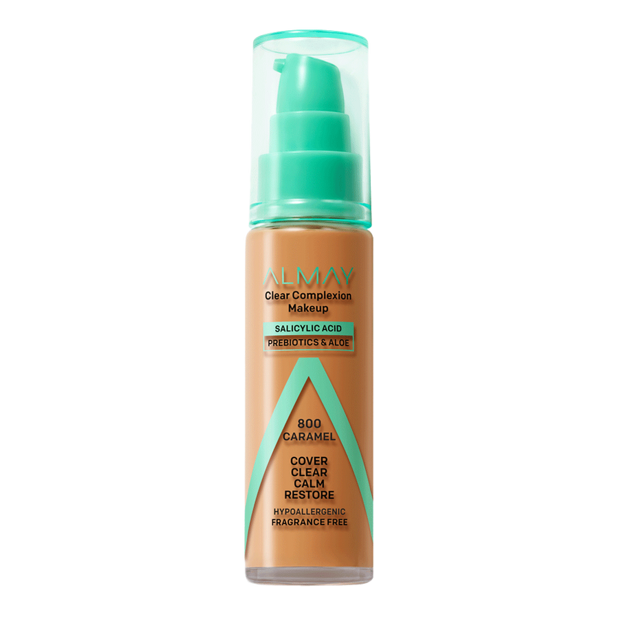 Almay Clear Complexion Makeup 800 Caramel foundation with salicylic acid and matte coverage for oily, acne-prone skin