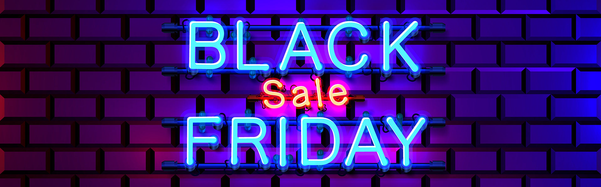 Black Friday Sale 2025 - neon sign on purple brick wall