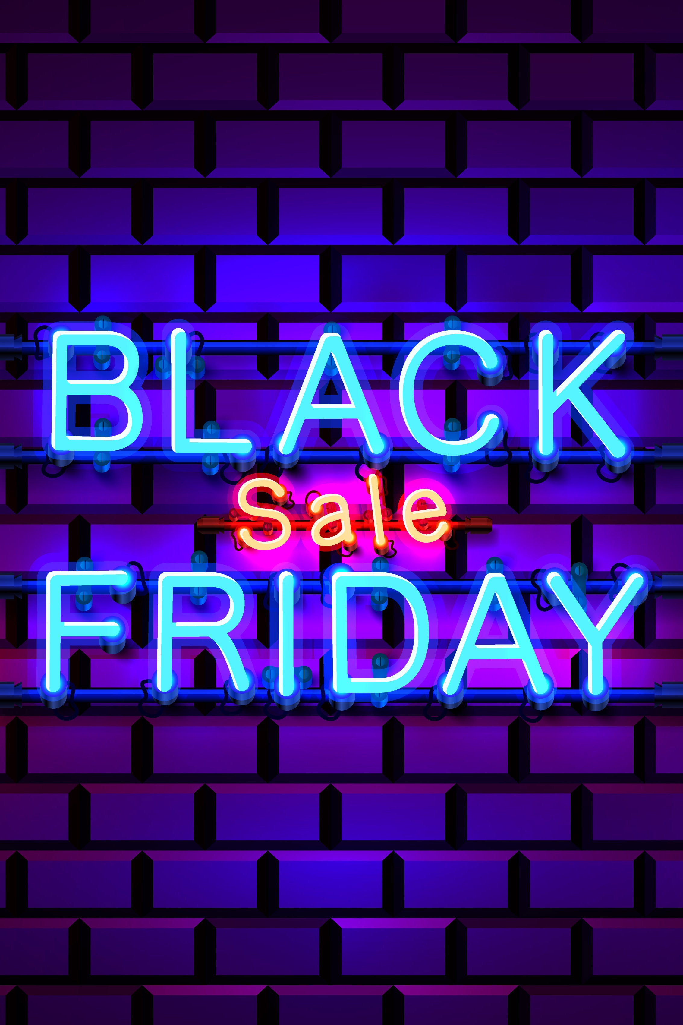 Black Friday Sale 2025 - neon sign on purple brick wall