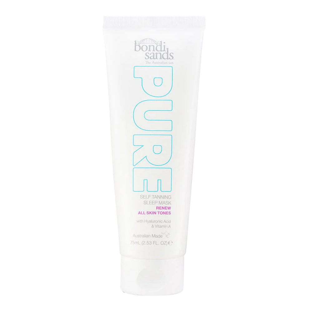 Bondi Sands Pure Self Tanning Sleep Mask Renew shown with cap off, creamy texture for overnight glow and hydration