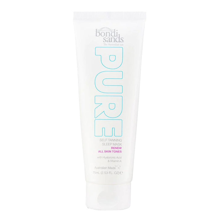 Bondi Sands Pure Self Tanning Sleep Mask Renew shown with cap off, creamy texture for overnight glow and hydration
