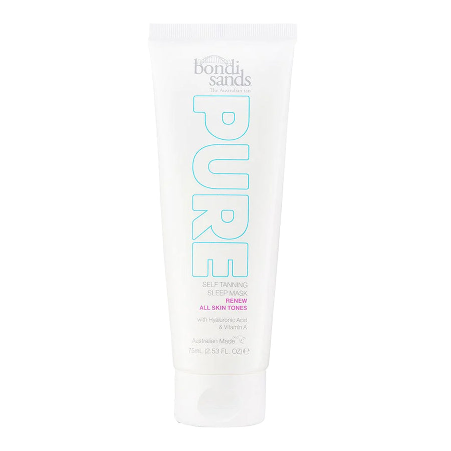 Bondi Sands Pure Self Tanning Sleep Mask Renew shown with cap off, creamy texture for overnight glow and hydration