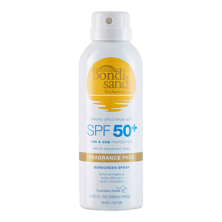 Bondi Sands SPF 50+ Fragrance Free Sunscreen Mist Spray with quick-dry, non-greasy formula for sensitive skin protection