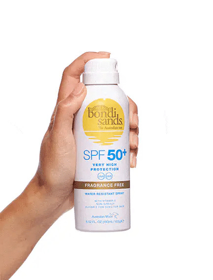 Bondi Sands SPF 50+ Fragrance Free Sunscreen Mist Spray offering broad spectrum, fast-absorbing &  weightless sun protection