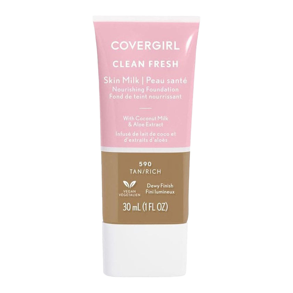 Covergirl Skin Milk Foundation 590 Tan – vegan dewy formula with coconut milk & aloe for radiant light coverage