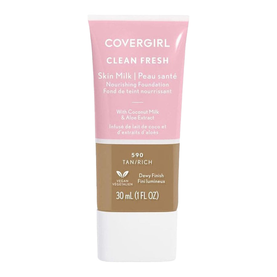 Covergirl Skin Milk Foundation 590 Tan – vegan dewy formula with coconut milk & aloe for radiant light coverage