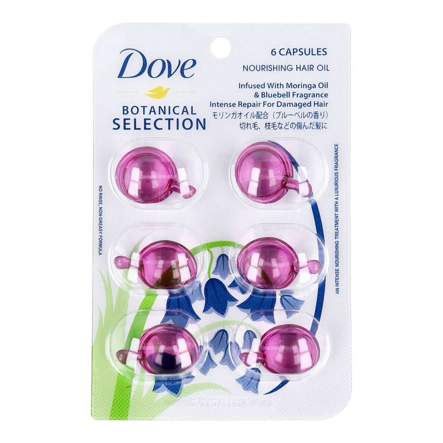 Dove hair oil capsules with moringa oil and bluebell fragrance – lightweight, floral, non-greasy repair for damaged hair