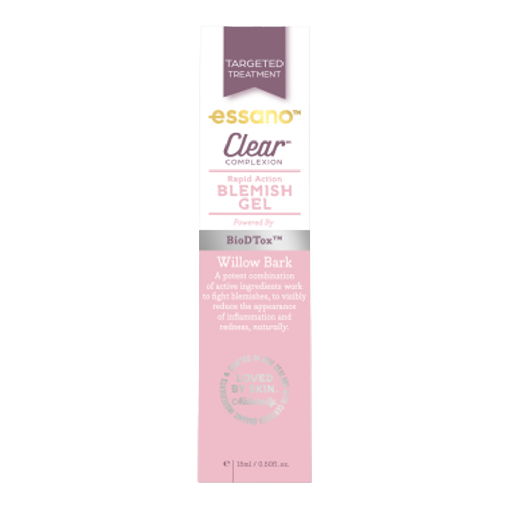 Essano Clear Complexion Rapid Action Blemish Gel for oily/combination skin, reduces blemishes and controls oil production.