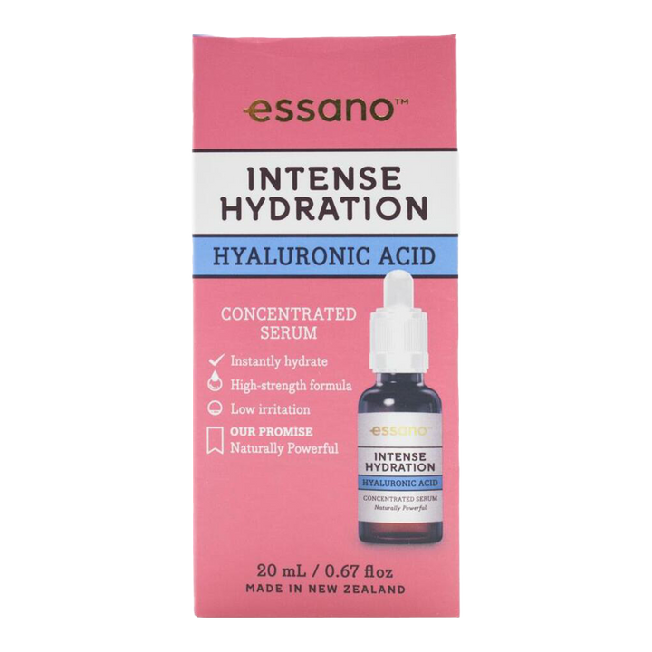 Essano Hyaluronic Acid Intense Hydration Concentrated Serum – 20ml bottle for deep skin hydration.
