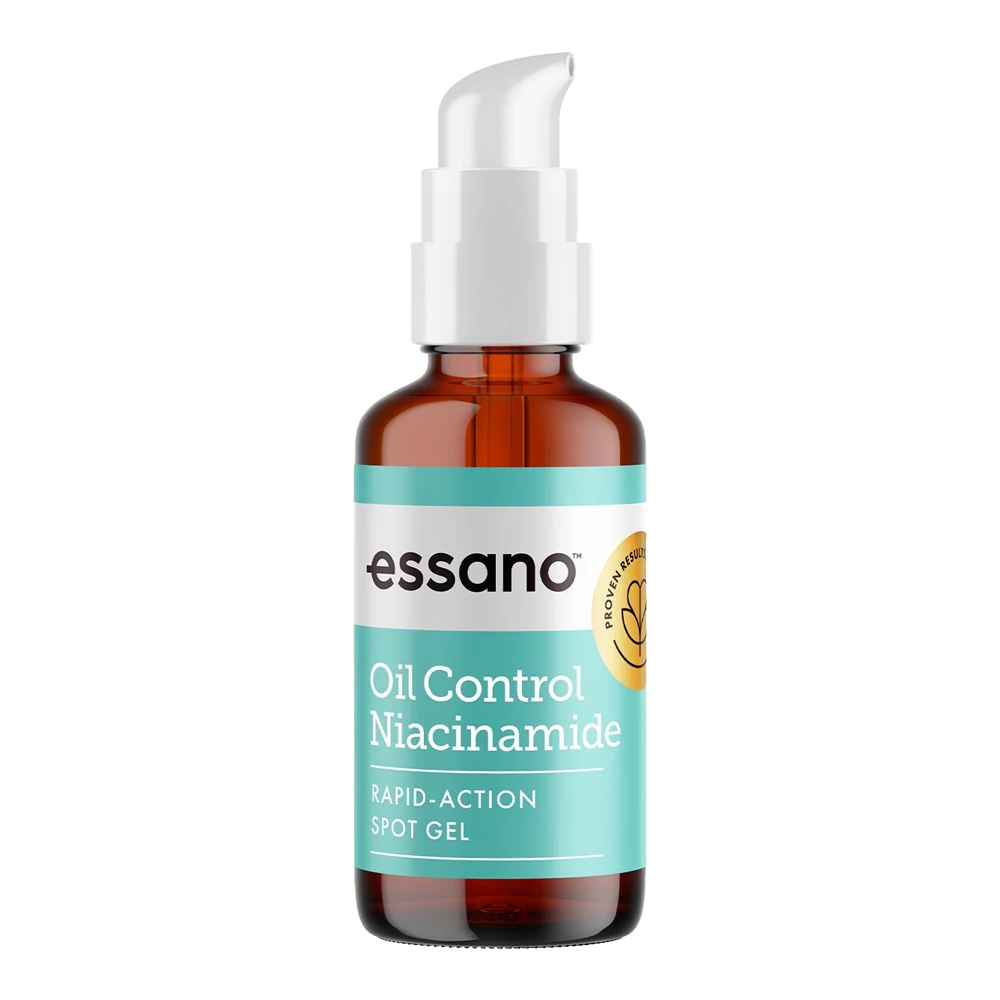 Essano Oil Control Niacinamide Rapid-Action Spot Gel, enriched with niacinamide and willow bark extract to reduce blemishes and excess oil