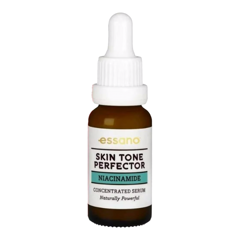 Essano Skin Tone Perfector Niacinamide Concentrated Serum bottle, enriched with Niacinamide to improve skin tone and refine pores