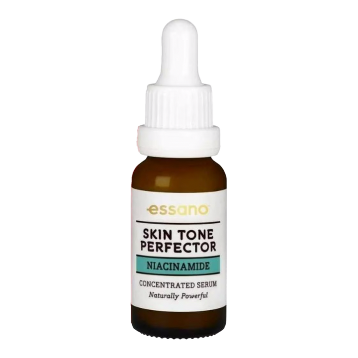 Essano Skin Tone Perfector Niacinamide Concentrated Serum bottle, enriched with Niacinamide to improve skin tone and refine pores