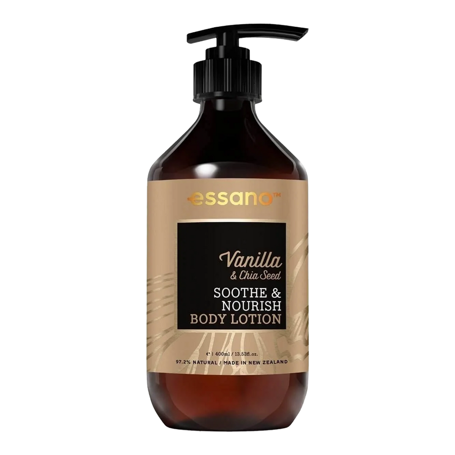 Essano Vanilla & Chia Seed Body Lotion – Nourishes with chia seed oil for smooth, hydrated skin and a vanilla fragrance.