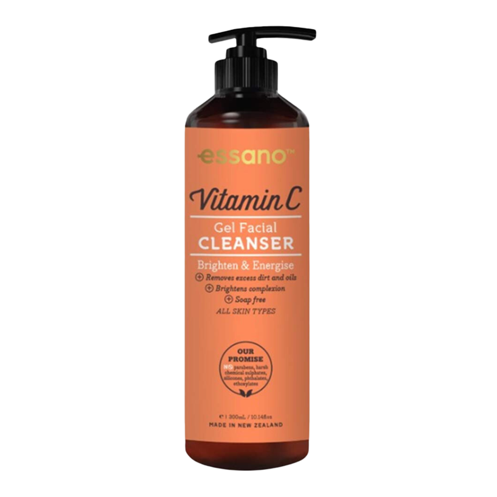 Essano Vitamin C Gel Facial Cleanser for brightening & energising skin, soap-free formula, suitable for all skin types.