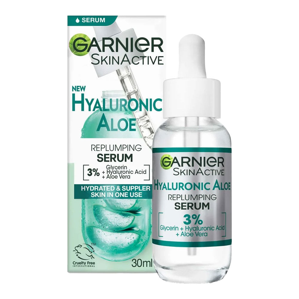 Garnier Hyaluronic Acid Replumping Serum – vegan formula with 1% HA & Aloe Vera hydrates, plumps & smooths skin