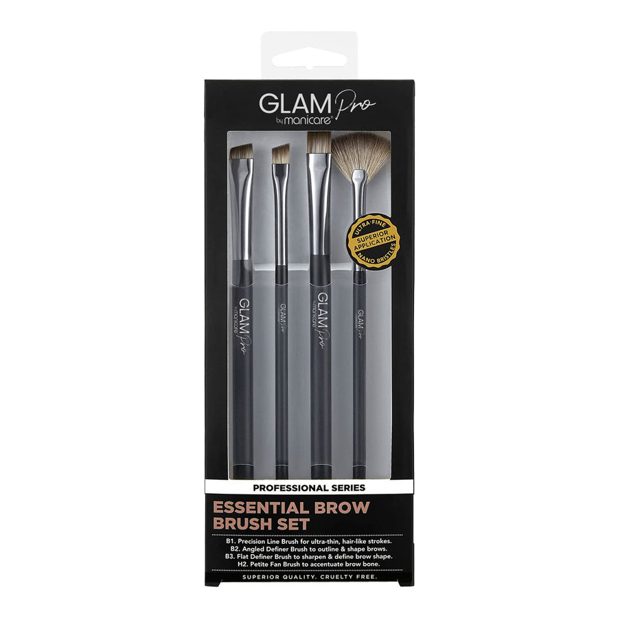 Glam Pro by Manicare Essential Brow Brush Set 4 piece with nano bristles