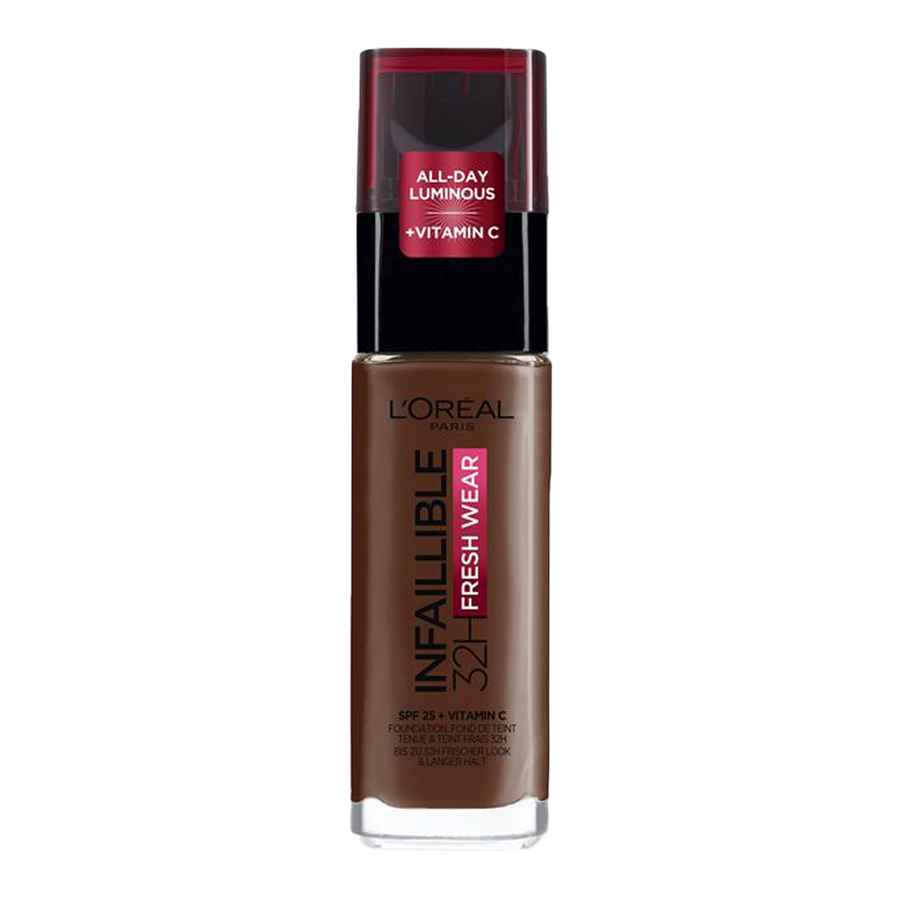 L’Oréal Infallible 32HR Fresh Wear Foundation 390 Ebony full coverage satin finish longwear Blush Fiji