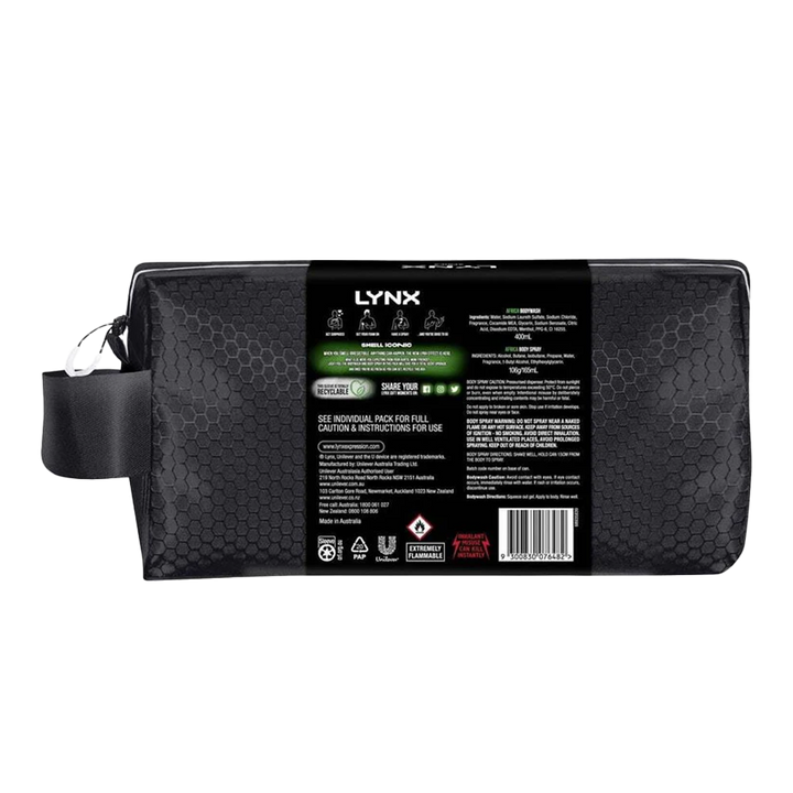 Lynx Africa black washbag back view with zip