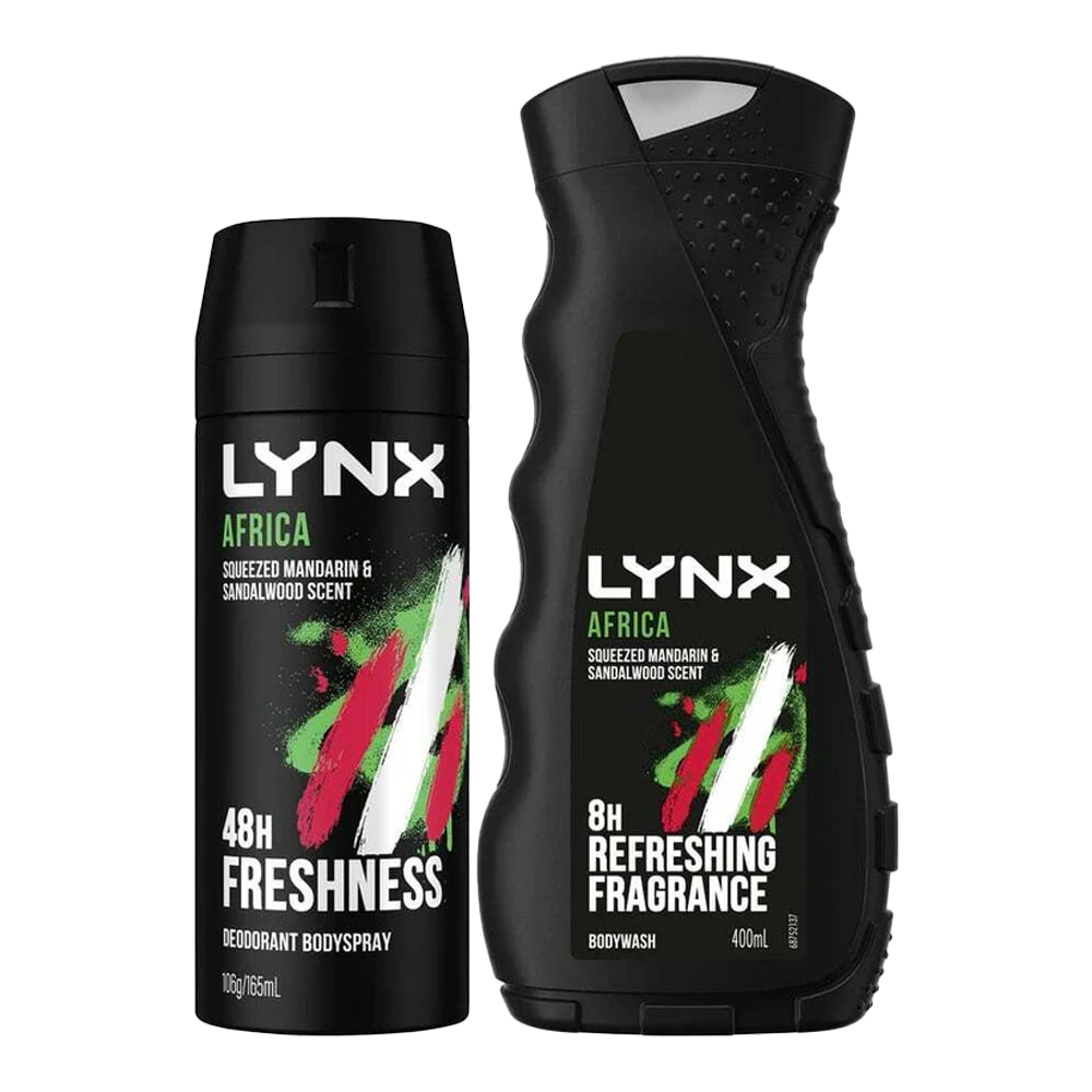 Lynx Africa gift set contents - 225ml body wash, 150ml body spray and 150ml anti-perspirant