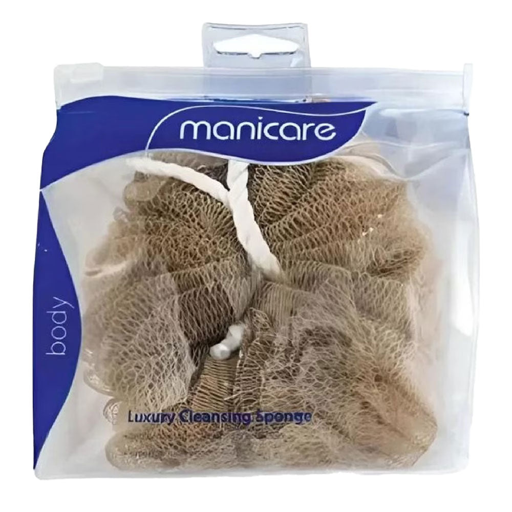Manicare Luxury Cleansing Sponge open weave exfoliating body sponge, brown