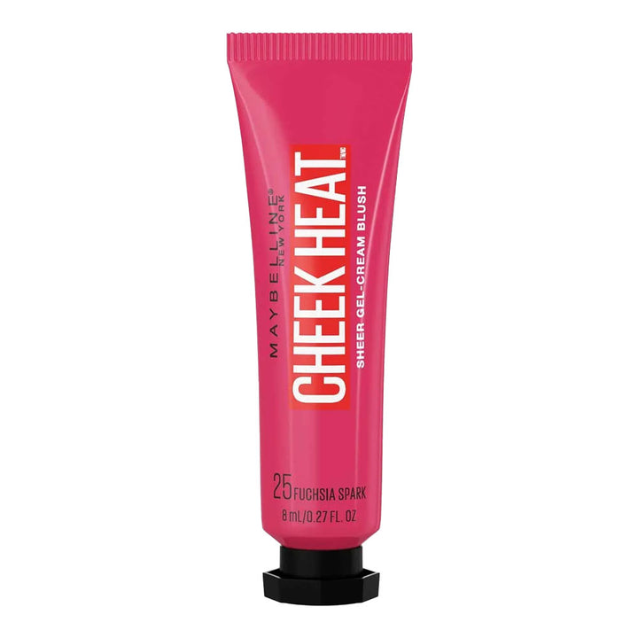 Maybelline Cheek Heat Gel Cream Blush 25 Fuchsia Spark, vibrant gel blush with a bold, dewy pink finish