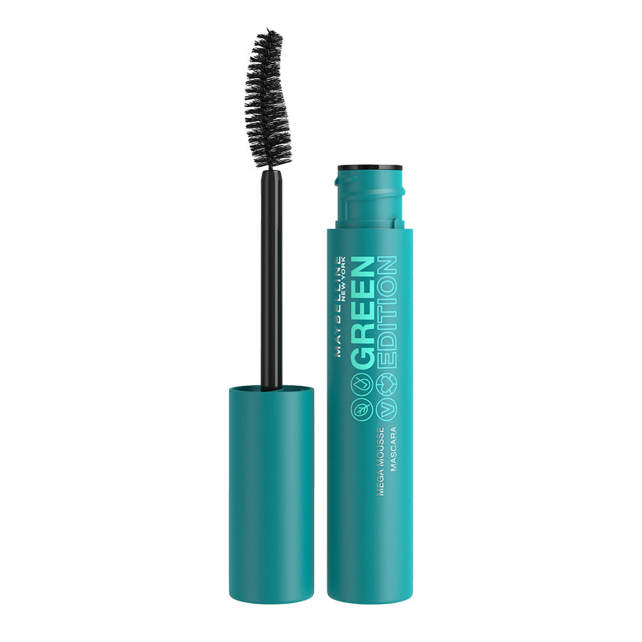 Maybelline Green Edition Mascara 002 VERY BLACK with whipped shea butter, vegan formula and plant-based brush for lightweight volume