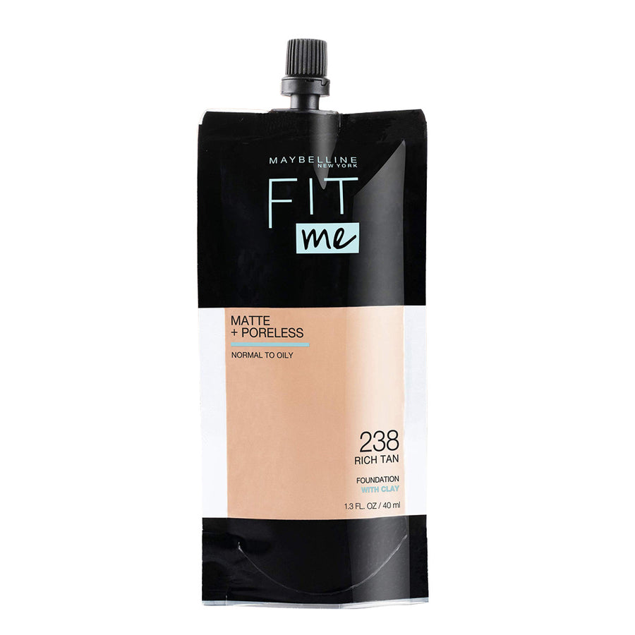 Maybelline Matte + Poreless Pouch 238 RICH TAN with matte finish, oil control and pore-blurring coverage in eco packaging