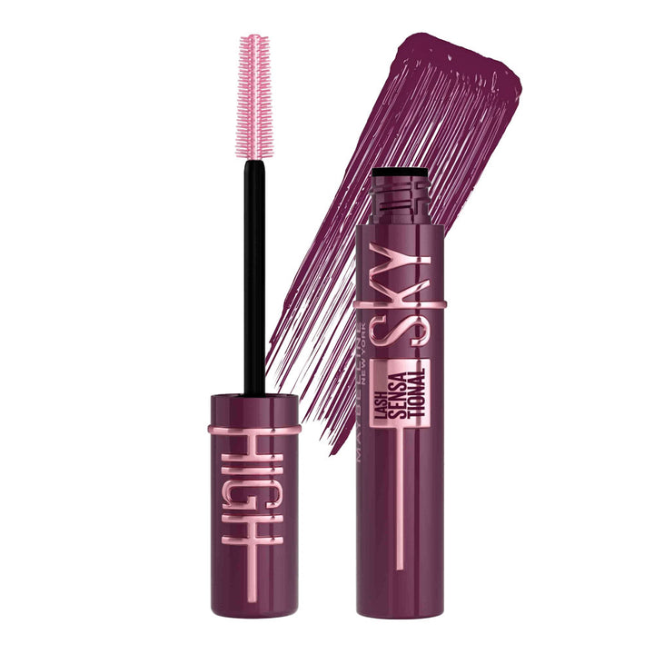 Maybelline Sky High Mascara Burgundy Haze swatch – burgundy tone with lengthening fibres, bold volume & lifted lash finish