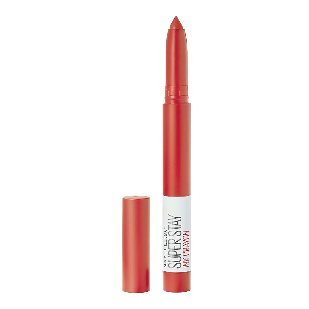 Maybelline Ink Crayon lipstick in LAUGH LOUDER – bold matte colour and built-in sharpener for precise lip definition