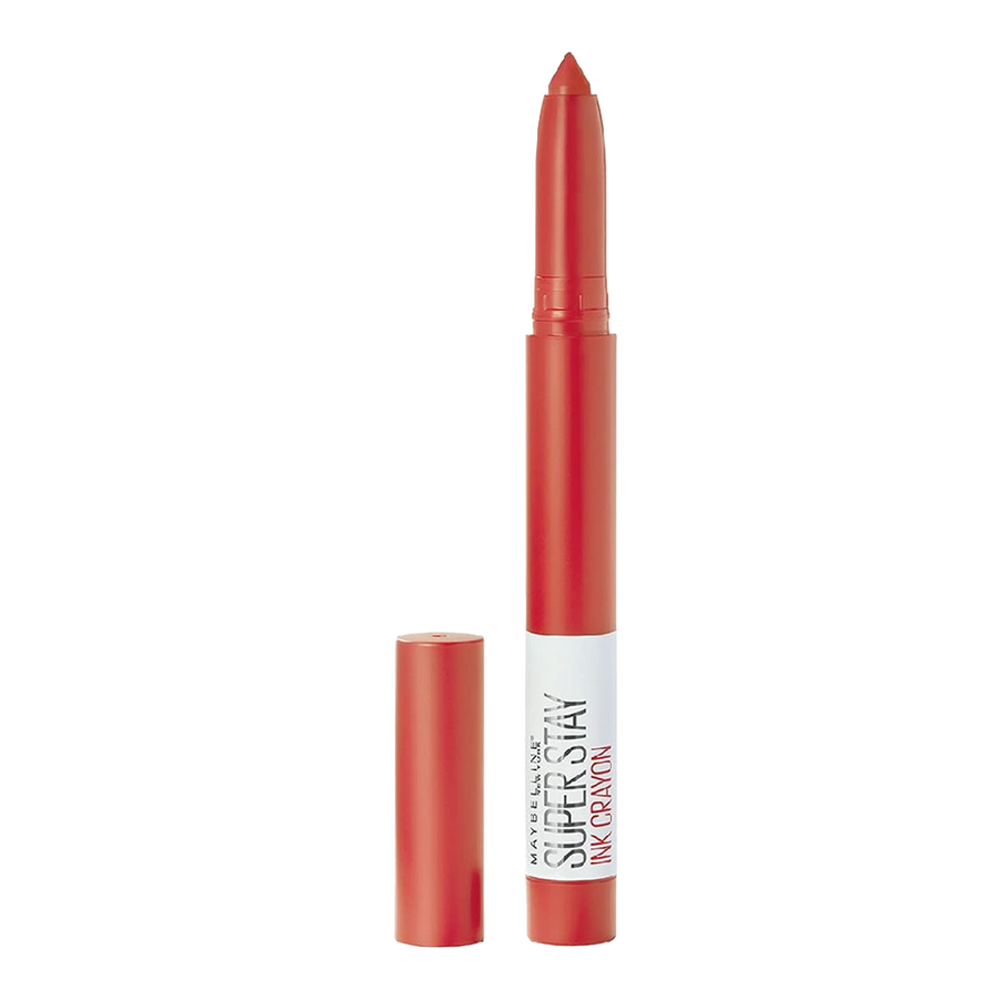 Maybelline Ink Crayon lipstick in LAUGH LOUDER – bold matte colour and built-in sharpener for precise lip definition