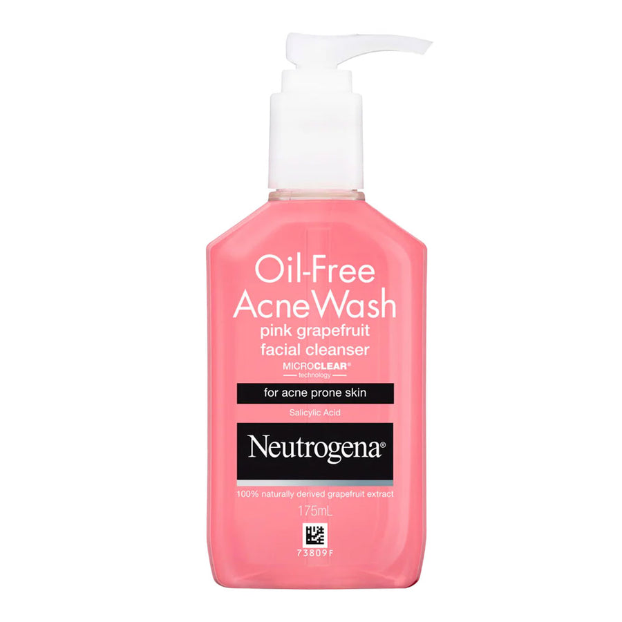 Neutrogena Oil-Free Acne Wash Pink Grapefruit Cleanser fights breakouts, deep cleans pores, oil-free, fresh scent, Blush Fij