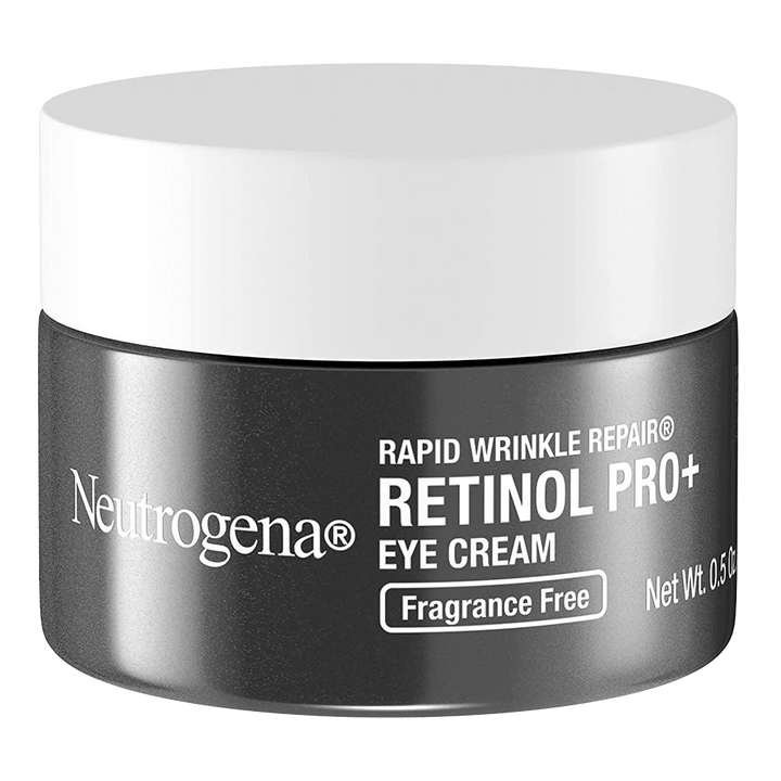 Neutrogena Retinol Pro+ Eye Cream jar targets crow’s feet, dark circles and fine lines with 0.05% retinol and micropeptide