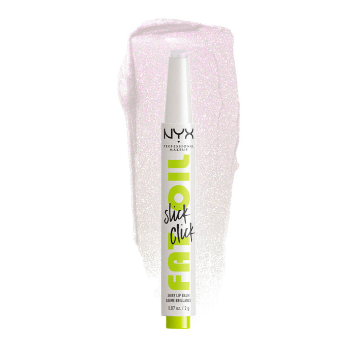 NYX Fat Oil Slick Click FOS01 Main Character swatch, vegan lip balm stick with glossy balm-to-oil shine and hydration – Blush Fiji