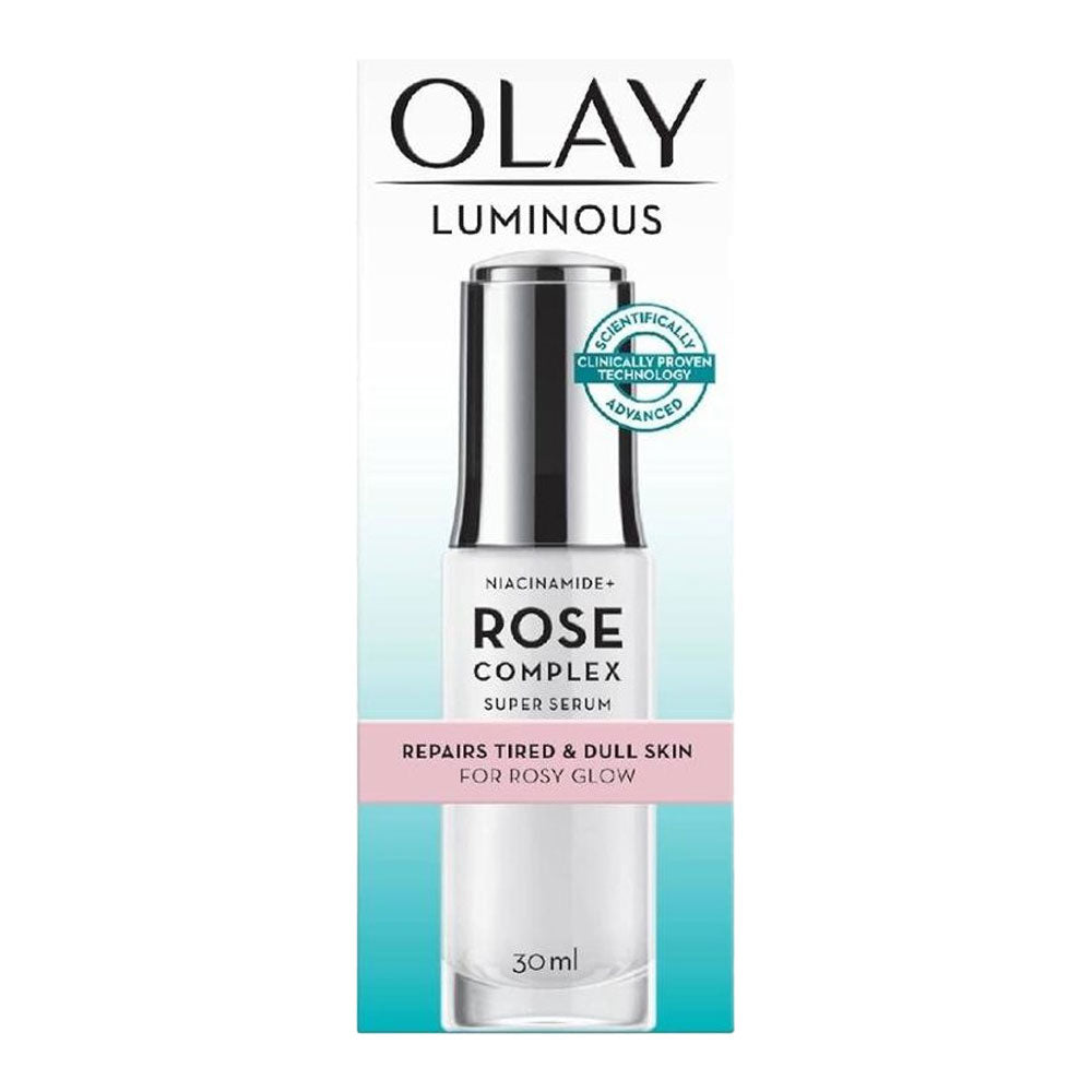 Olay Luminous Niacinamide and Rose Complex Super Serum bottle with brightening, radiance-boosting formula