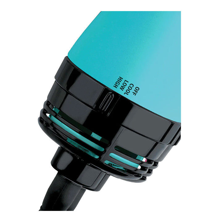 Revlon One-Step Volumiser in Mint – zoomed view of power & heat setting switch