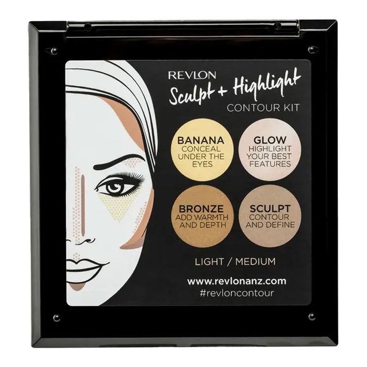 Revlon Sculpt + Highlight Contour Kit Light Medium back of packaging showing ingredient list and usage instructions