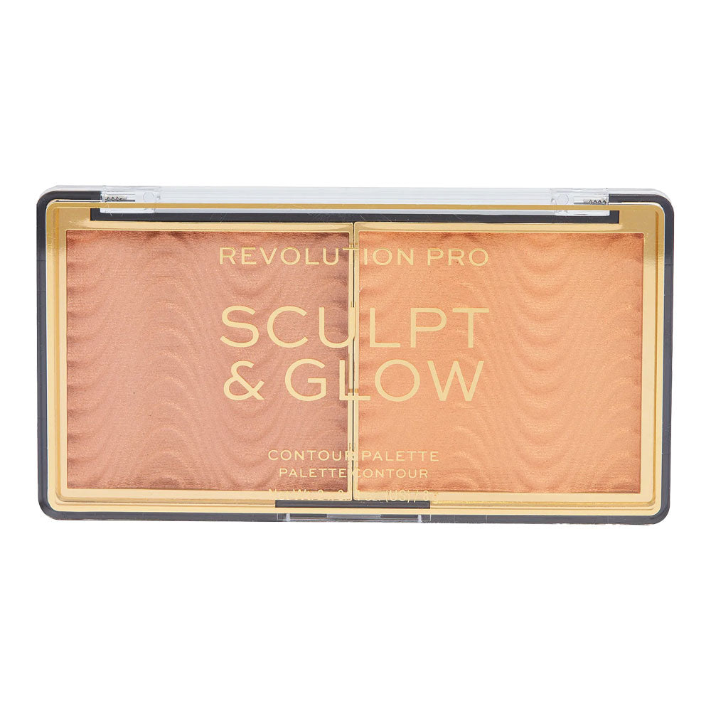 Revolution Pro Sculpt and Glow Palette Medium Deep with matte bronzer and shimmer highlight