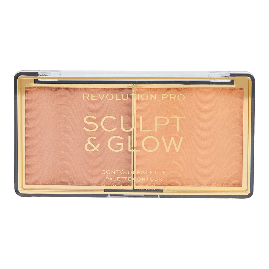 Revolution Pro Sculpt and Glow Palette Medium Deep with matte bronzer and shimmer highlight