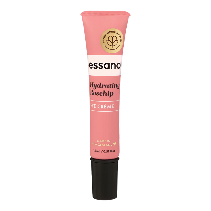 Essano Hydrating Rosehip Eye Cream for moisturising, reducing puffiness, and nourishing delicate skin around the eyes.