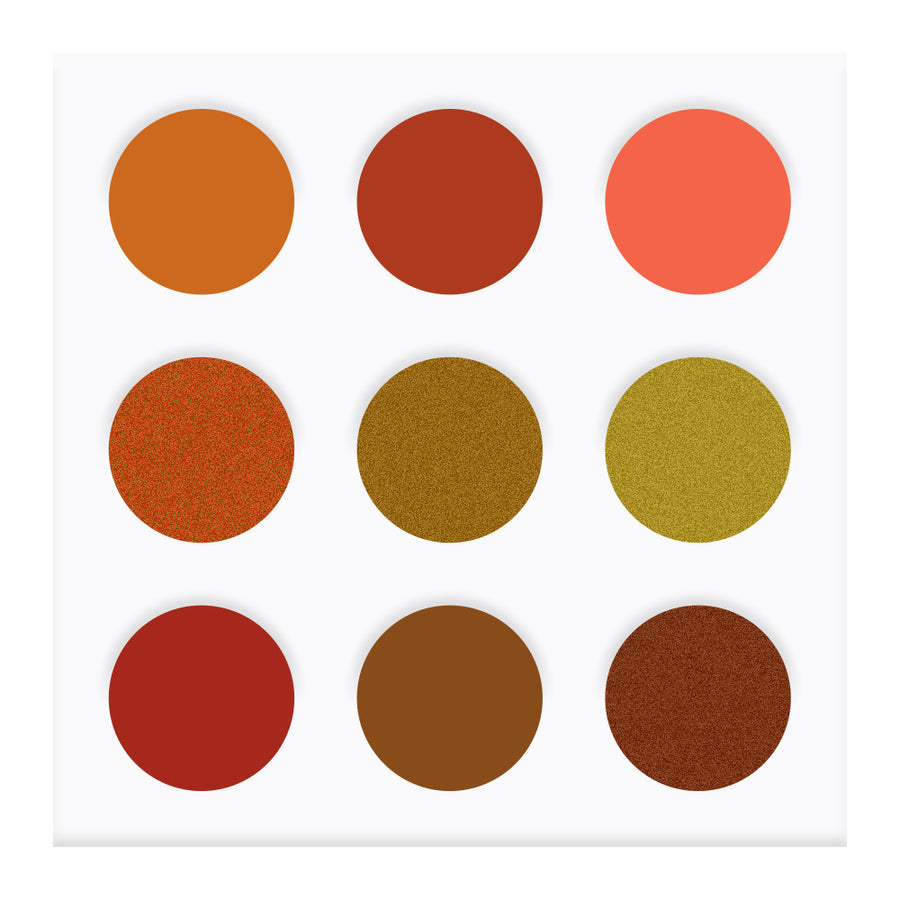 EYECONIQ 9pc ORANGE eyeshadow palette with warm matte, shimmer, and glitter tones—vegan and exclusive to Blush Fiji
