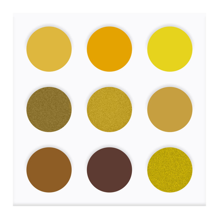 EYECONIQ 9pc YELLOW eyeshadow palette with bold matte, shimmer and glitter shades in a sleek compact—vegan, longwear, Blush exclusive